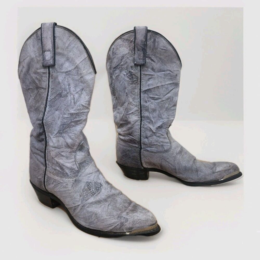 VTG Capezio Cowgirl Boots 80s,90s Soft Slouchy Leather Size 7.5 Gray-Blue